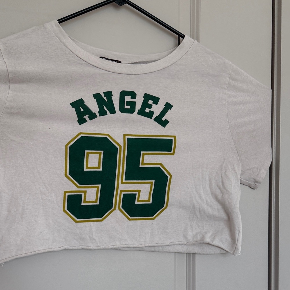 White Crop Top with Green and Yellow Print